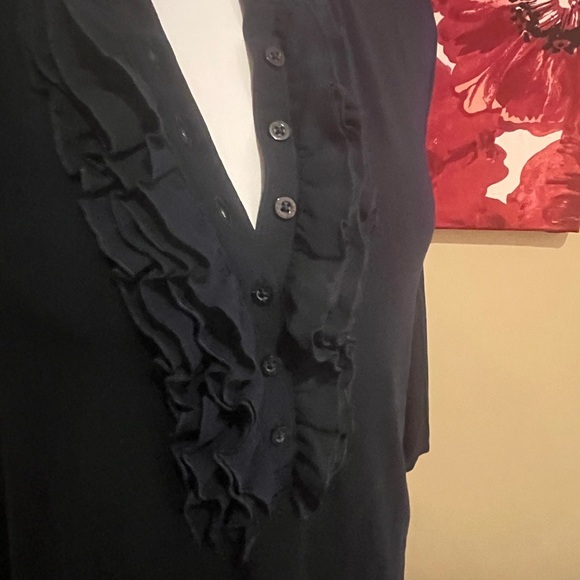 Ralph Lauren Navy Ruffle Front Long Sleeve Henley Tee, size Large - Picture 2 of 8